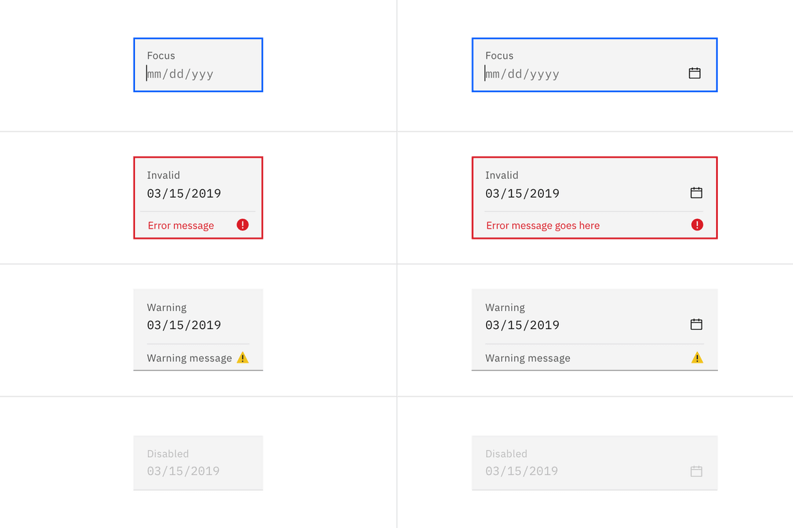 Fluid date picker input states